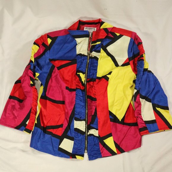 vtg MISHCA Multicolor Geometric Pattern Zip up Jacket Sz MEDIUM - Picture 1 of 13